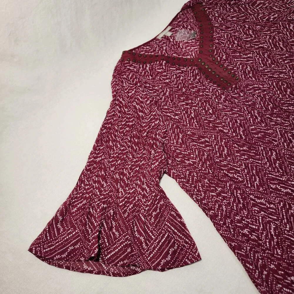 WOMAN WITHIN Flowy Crinkle Pink/White Studs Bell Sleeve Tunic Blouse Top Size 2X - Picture 8 of 16